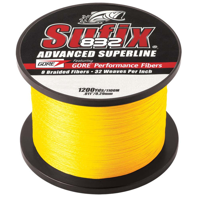 Sufix 832 Advanced Superline Braid  10lb  HiVis Yellow  1200 yds 660310Y