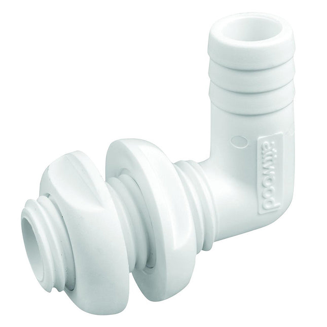 Attwood White Plastic 90 Degree ThruHull Connector  34 Inner Diameter 38773